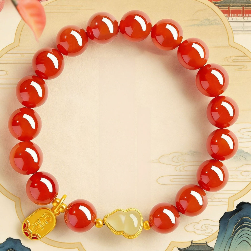 Nephrite Jade Gourd Red Agate Bracelet-Blessings in Balance