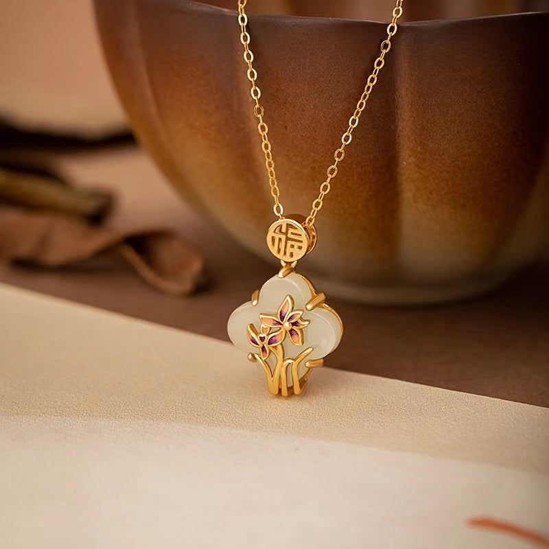 Orchid Blessing Jade Necklace – Good Luck & Elegant Harmony