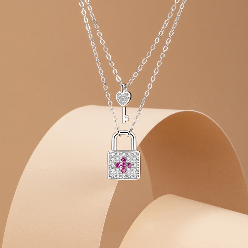 Heart Key & Padlock Sterling Silver Necklace-Stay True to Your Dreams