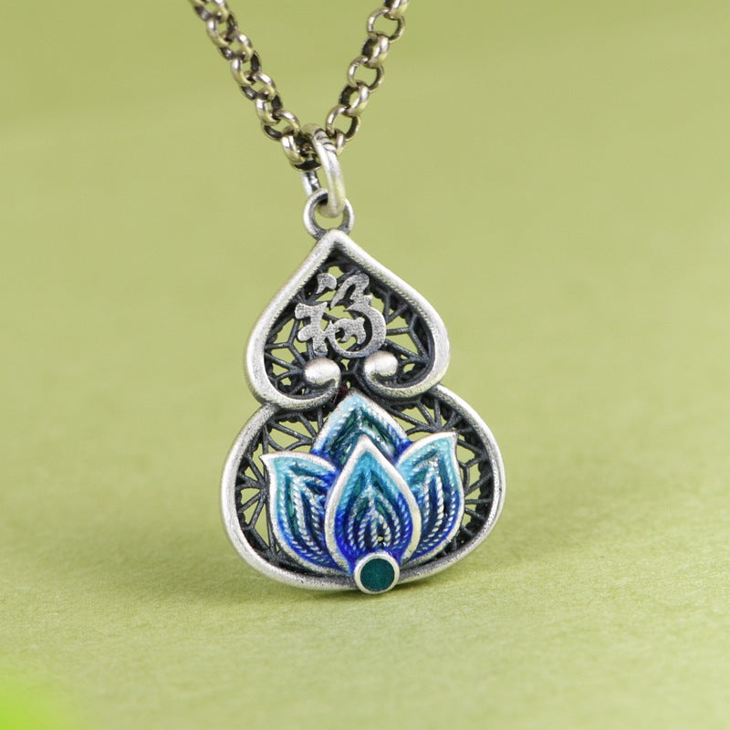 Feng Shui Calabash Cloisonne Silver Necklace-Protection, Longevity & Prosperity