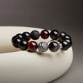 Silver Obsidian Lava Stone and Red Tiger's Eye Beaded Bracelet-Clear Composure