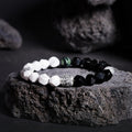 Peace and Auspicious Blessings-Six-Syllable Mantra 999 Fine Silver Rhombus Obsidian Beaded Bracelet