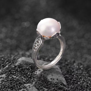 Natural Pearl Wealth Coin Vintage Silver Ring-Peace and Harmony