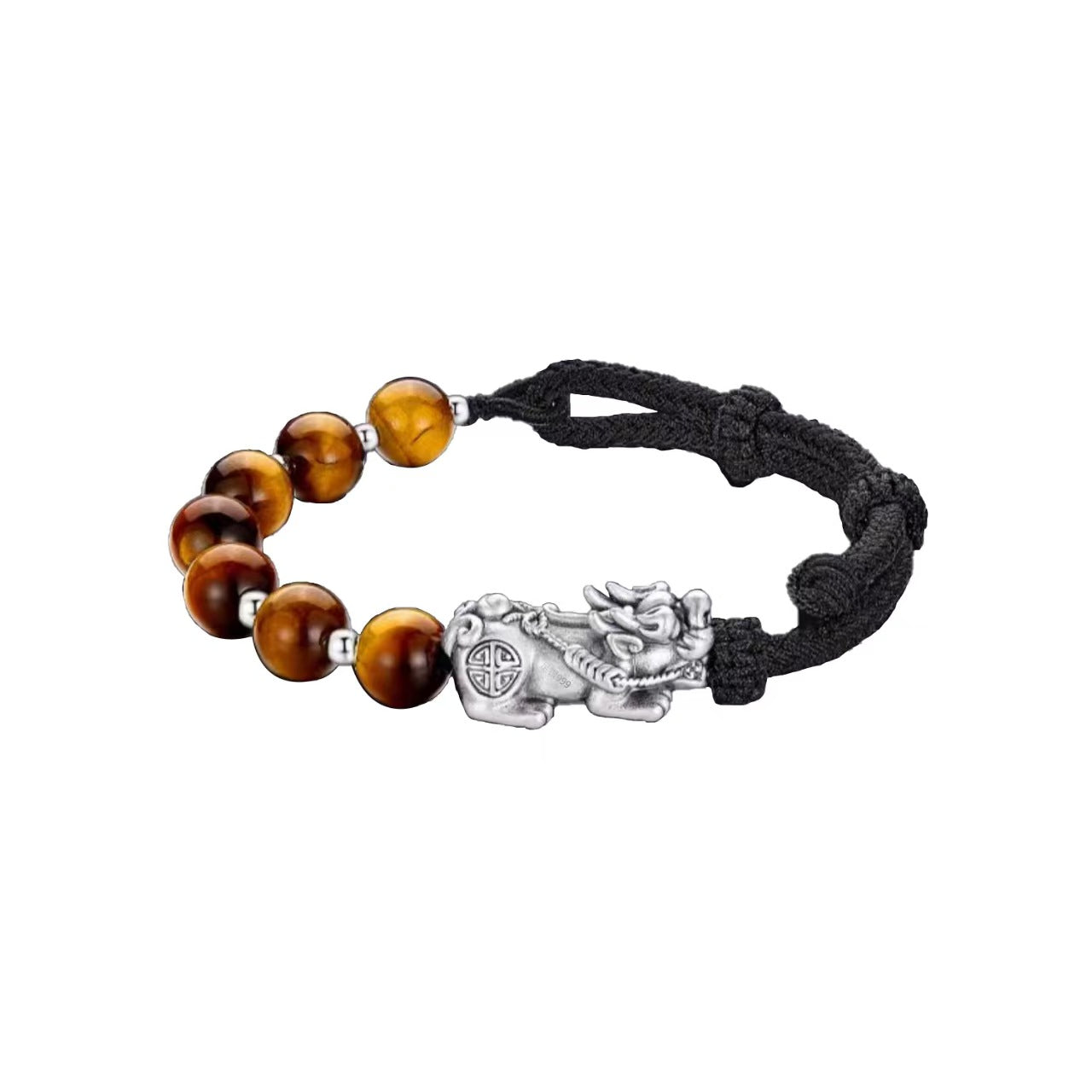 Silver Pixiu Yellow Tiger Eye Stone Bracelet -Attract Wealth