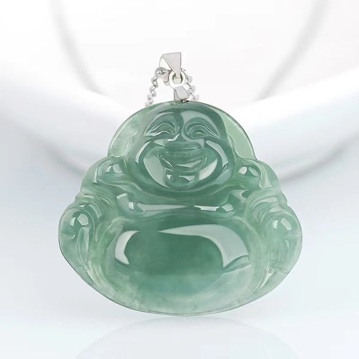 Laughing Buddha Lucky Pendant-Natural Green Jade