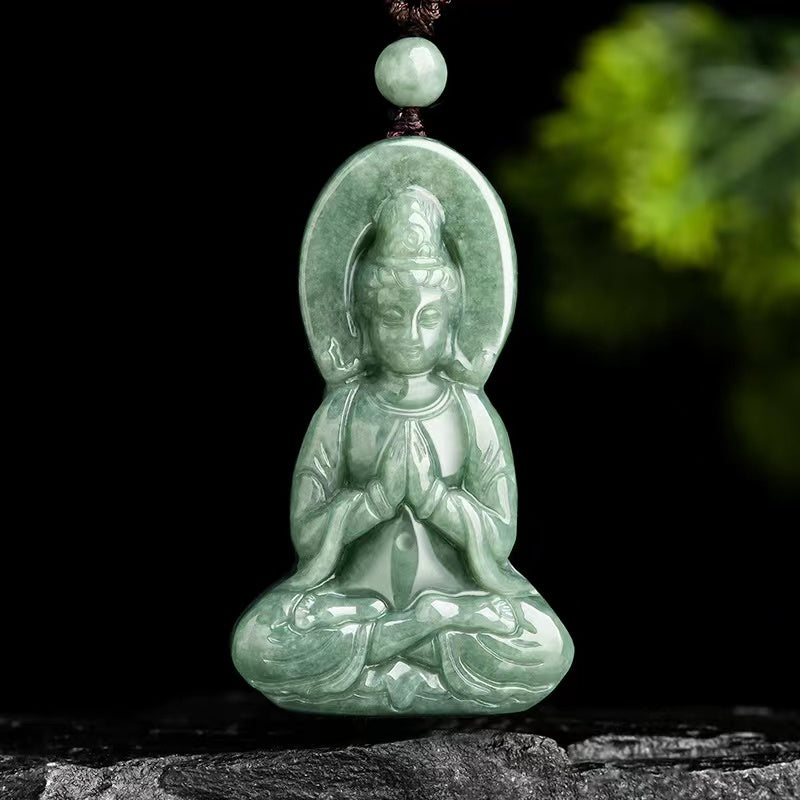 Guanyin Buddha Jade Pendant-Grade A Green Jade-Grade A Jade
