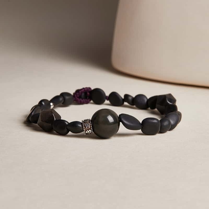 Rainbow Obsidian Six-Syllable Mantra Braided Bracelet-Peace and Fulfillment