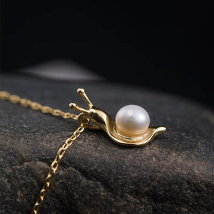 Lucky Snail Pearl Silver Necklace-Patience and Protection