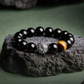 Chasing Light-Obsidian & Tiger's Eye Silver Bead Bracelet