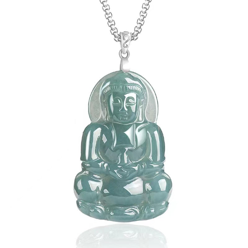 Guan Yin Avalokiteshvara Hand Carved Jade Pendant Necklace