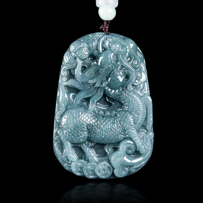 Natural Grade A Blue Jadeite Qilin Pendant – Ice Variety Jade Necklace for Men