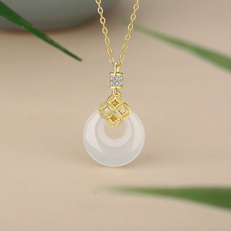 Peace Disc and Clover Chalcedony Necklace-Peace and Good Fortune