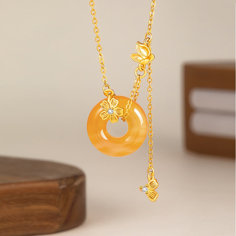 Butterfly Honey Orange Agate Necklace-Held in Love