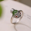 Green Jade Koi Fish Silver Ring-Luck Prosperity