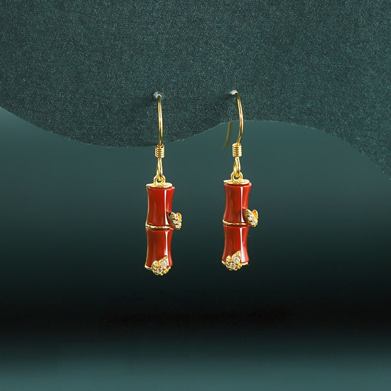 Stand Your Ground-Bamboo Red Agate Drop Earrings