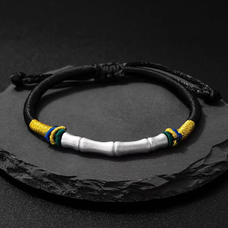 Men`s Silver Bamboo Handmade Rope Bracelet-Attract Luck