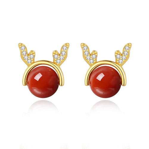 Year Of Dragon Red Agate Silver Earrings-Fortune Prosperity