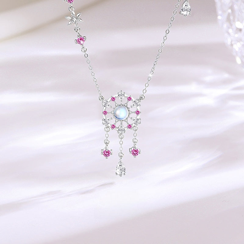 Pink Dreamcatcher Sterling Silver Necklace-Sweet Dreams and Fortune