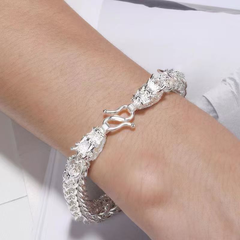 Double Dragon 999 Silver Bracelet-Attract Wealth