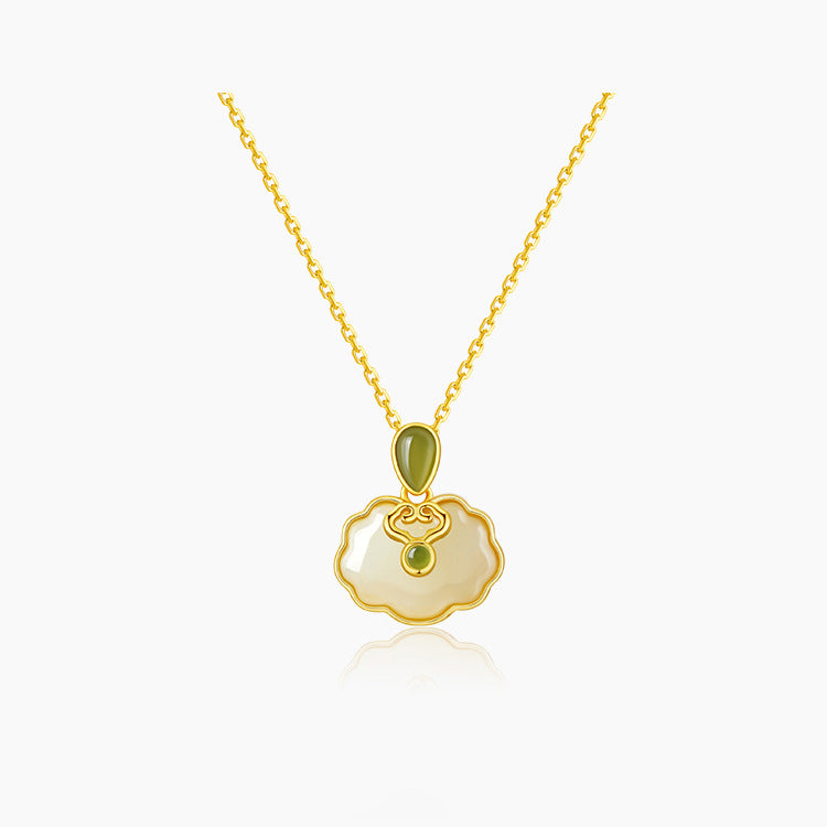 Quiet Harmony-Auspicious Cloud Nephrite Jade Peace Lock Necklace