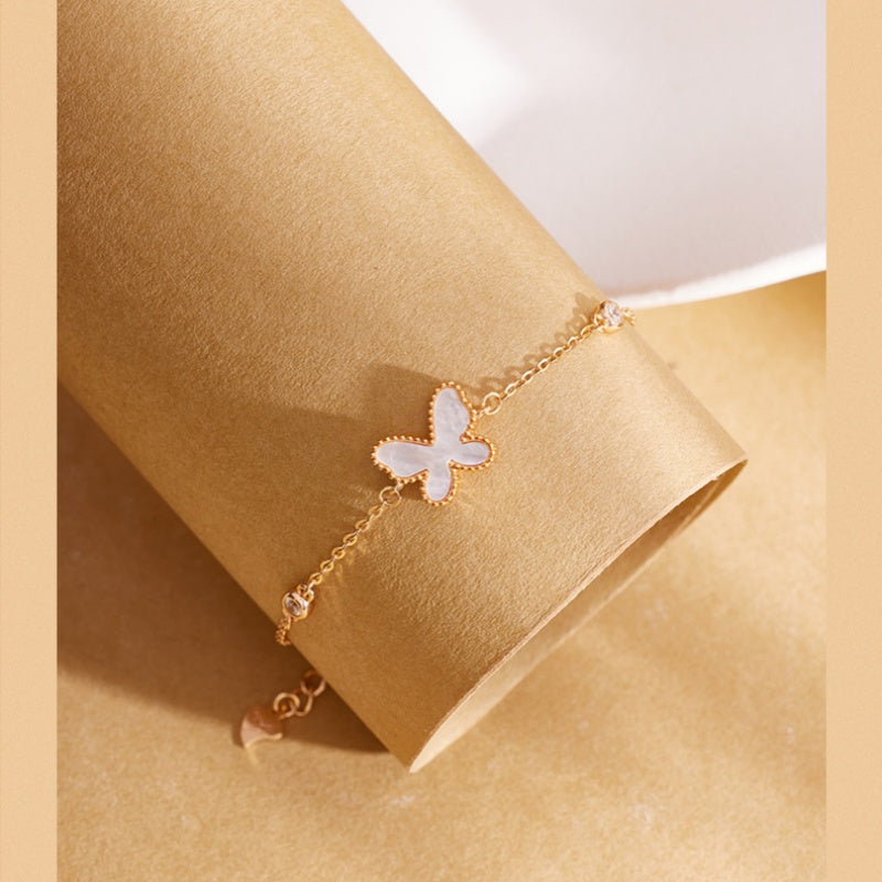 Mother-of-Pearl Butterfly S925 Silver Bracelet-Lightness in Motion