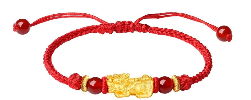 Golden Pixiu Couple String Bracelets – Lucky & Protection Red and Black String Set