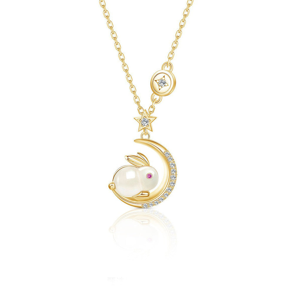 White Jade Rabbit Pendant Necklace-The Jade Rabbit Chasing the Moon