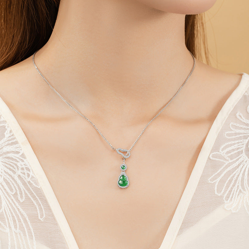Gourd Jadeite Sterling Silver Necklace-Fortune & Prosperity