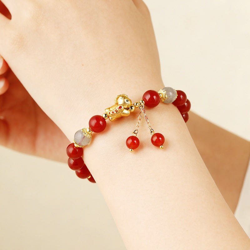 A Brighter Way Forward-Red Agate Moonstone Lucky Horse Bracelet