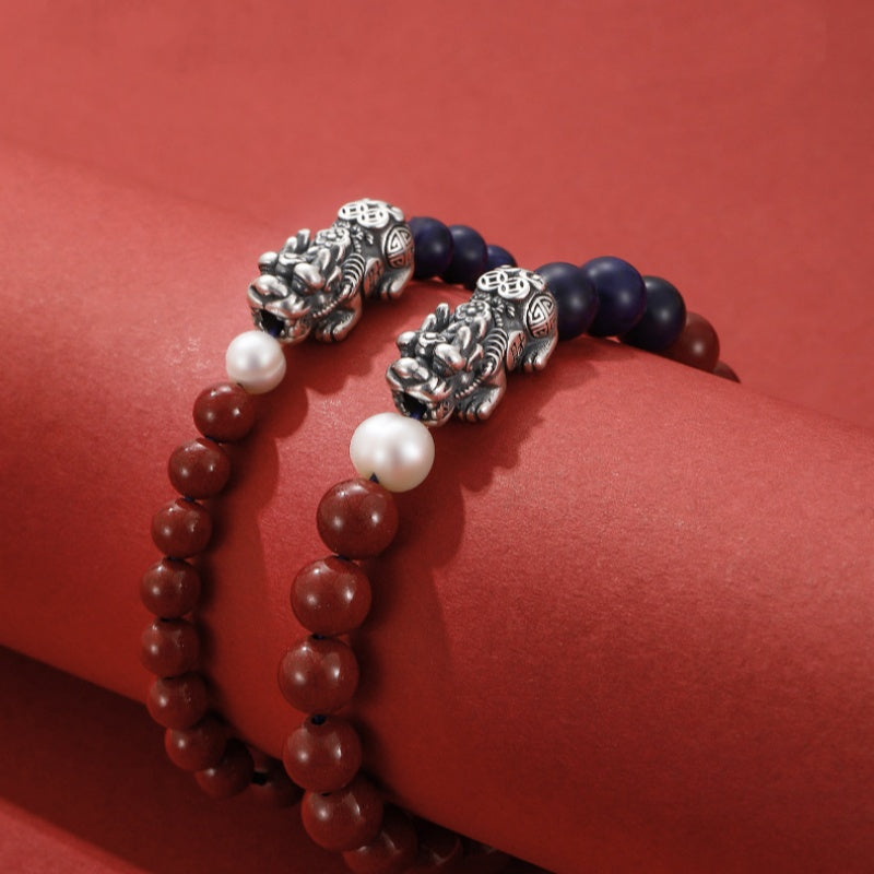 Shared Good Wishes-Pixiu Pressed Cinnabar Bracelet