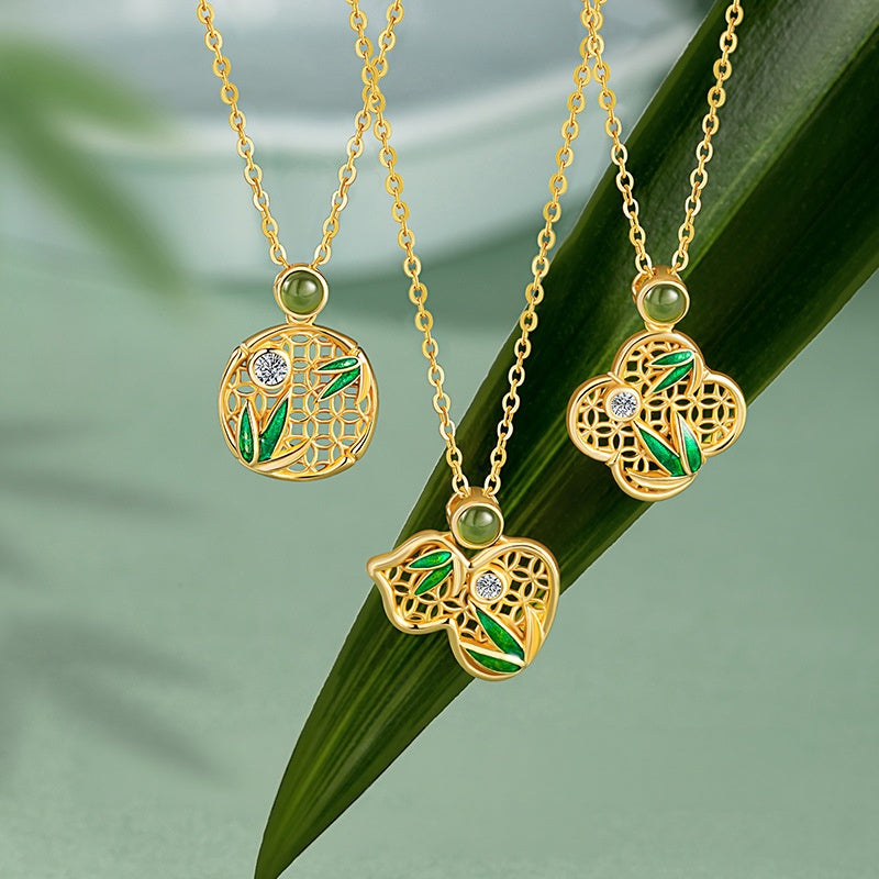 Bamboo Nephrite Jade Necklace-Blessings in Bloom