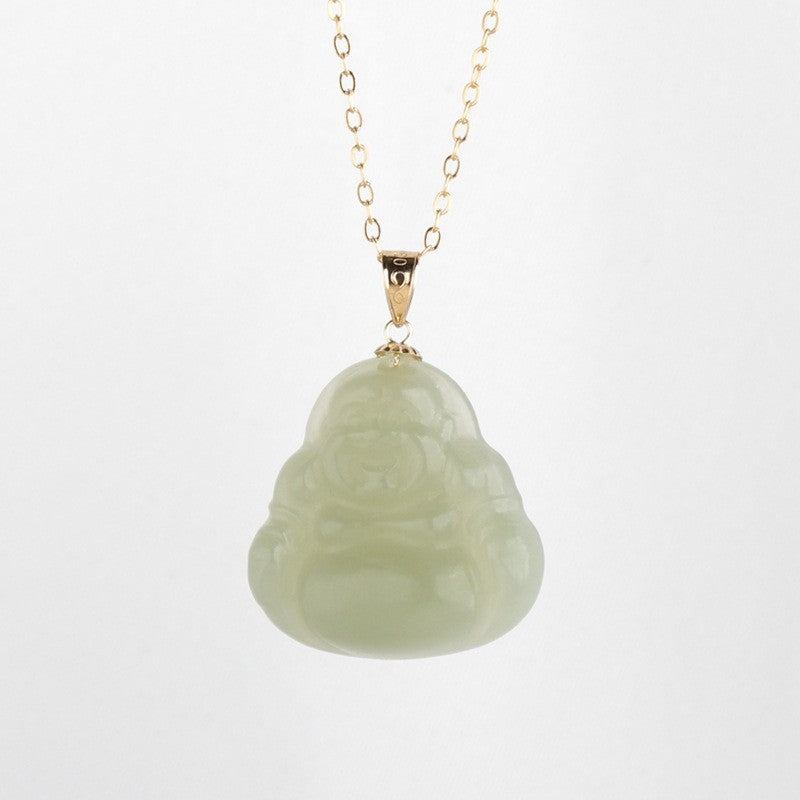 Laughing Buddha Peace & Abundance Hetian Jade Pendant Necklace