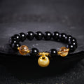 Fu Blessing Obsidian and Yellow Phantom Quartz Bracelet-Steady Fortune and Calm