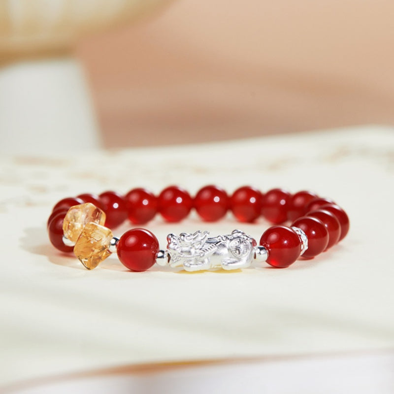 Pixiu Red Agate and Citrine Bracelet-Good Fortune Ahead