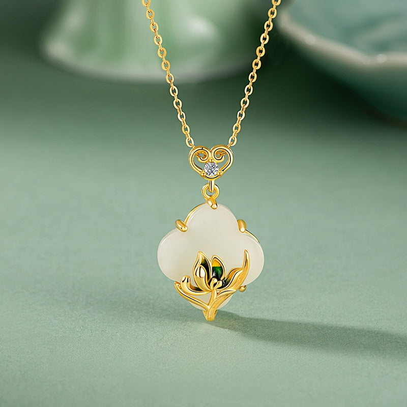 Orchid Nephrite Jade Necklace-Peace and Happiness