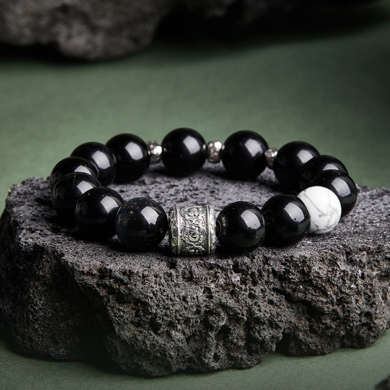 Six-Syllable Mantra Obsidian Turquoise Bracelet-Guarded Serenity