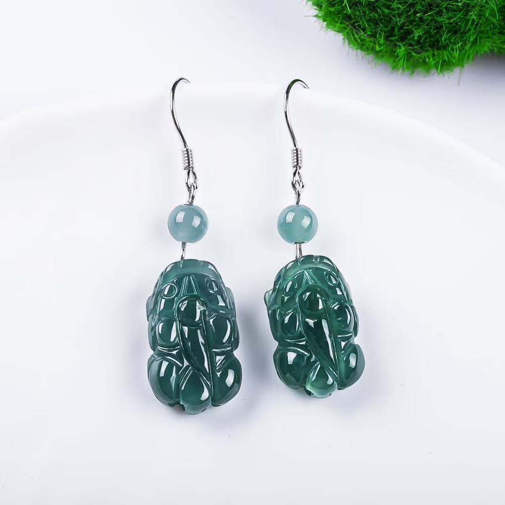 Grounded Abundance-Pixiu Jadeite Jade Dangle Earrings