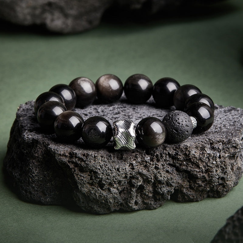 Resilient Core-Silver Obsidian & Lava Stone Beaded Bracelet