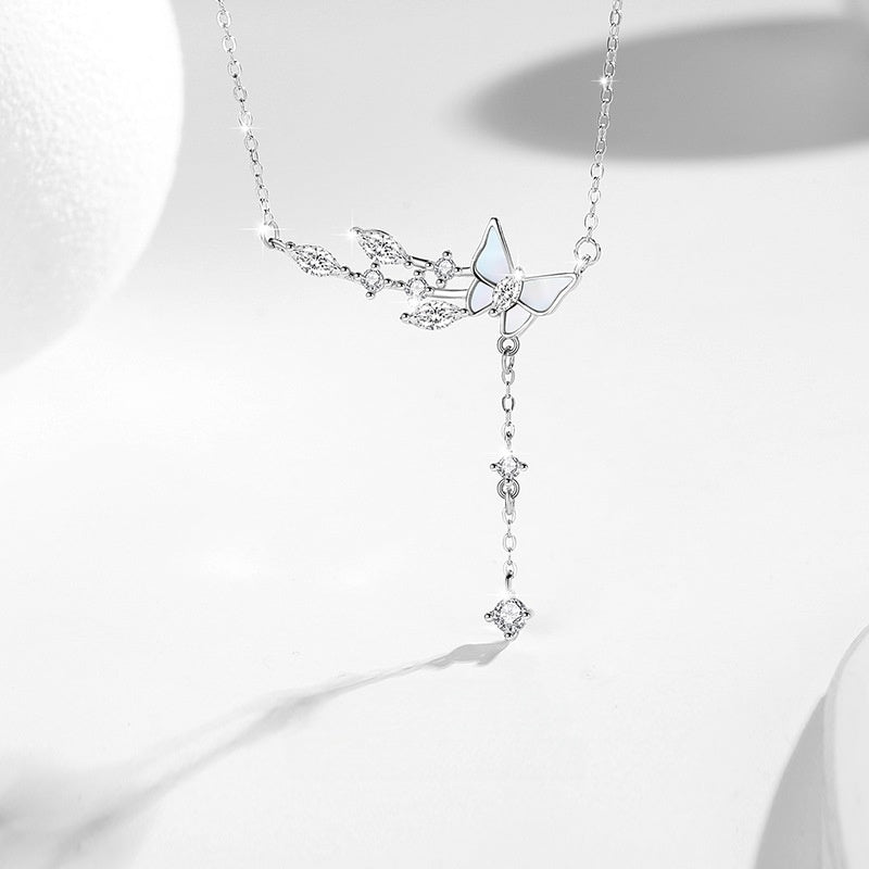 Butterfly Mother of Pearl Sterling Silver Necklace-Free to Dream