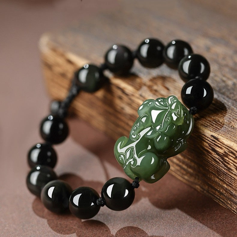 Hetian Jade Pixiu Obsidian Bracelet – Wealth Protection