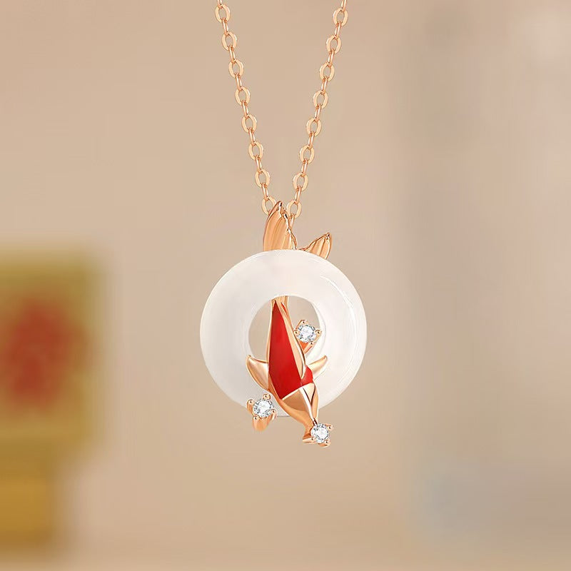 Fortune Koi White Chalcedony & Agate Pendant Necklace