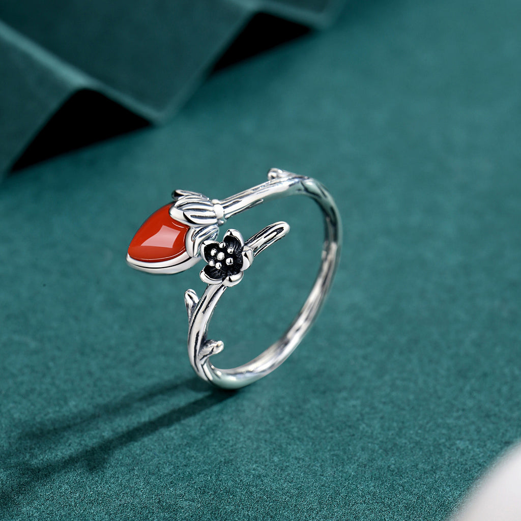 Rosebud Red Agate Silver Ring-Quiet Beginnings