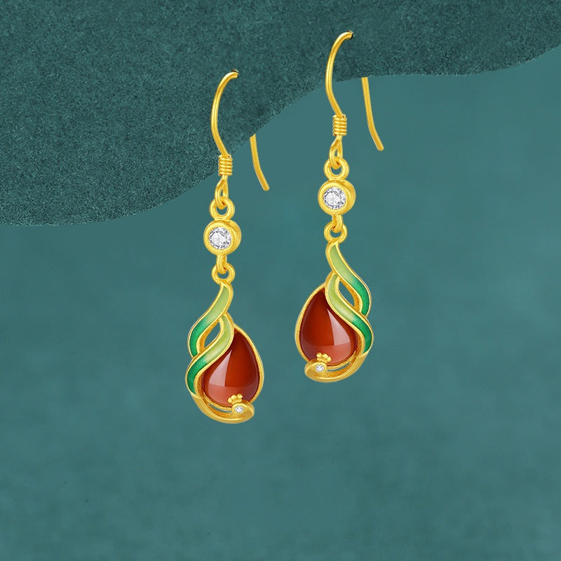 Phoenix Red Agate Teardrop Earrings-A Fresh Beginning