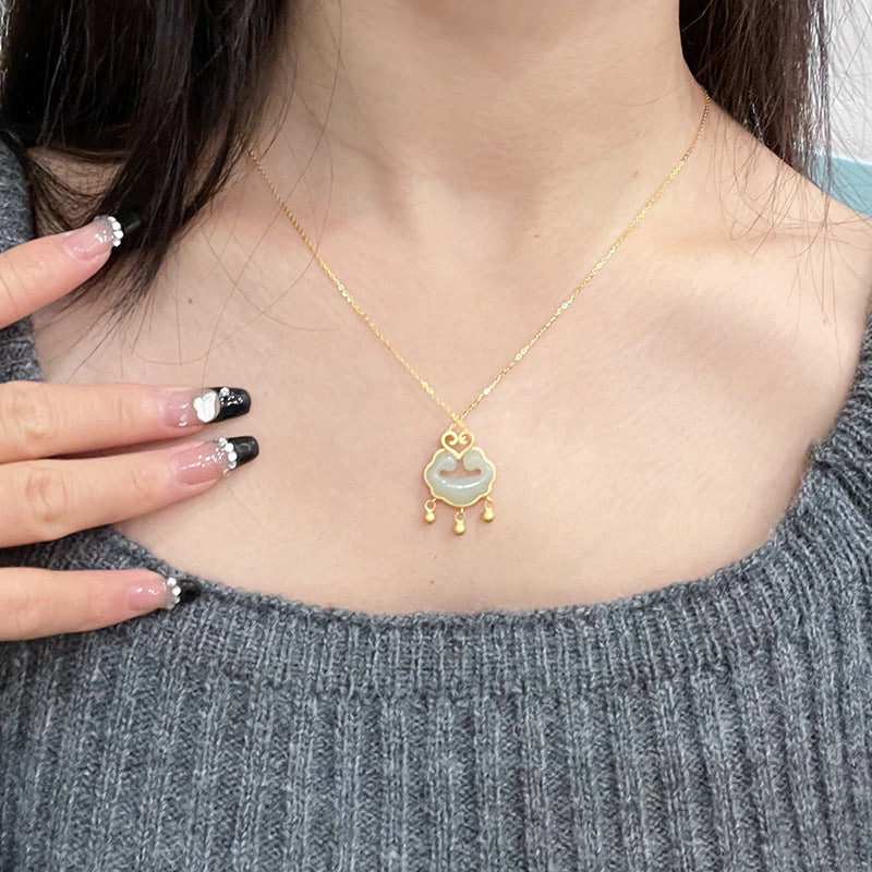 Fengshui Fortune Lock Jade Pendant Necklace