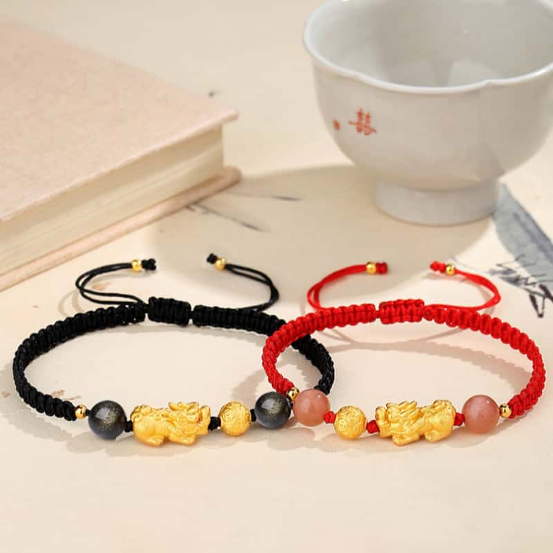 Wealth and Protection-Pixiu Sunstone and Obsidian Couple Bracelet