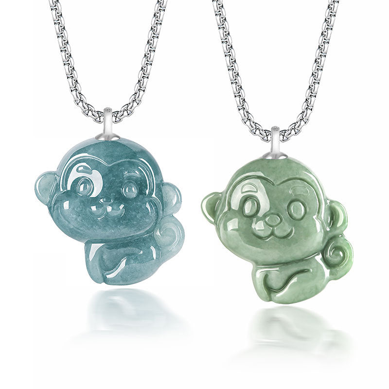 Grade A Blue Jade Monkey Lucky Pendant – Zodiac Charm of Wit and Vitality