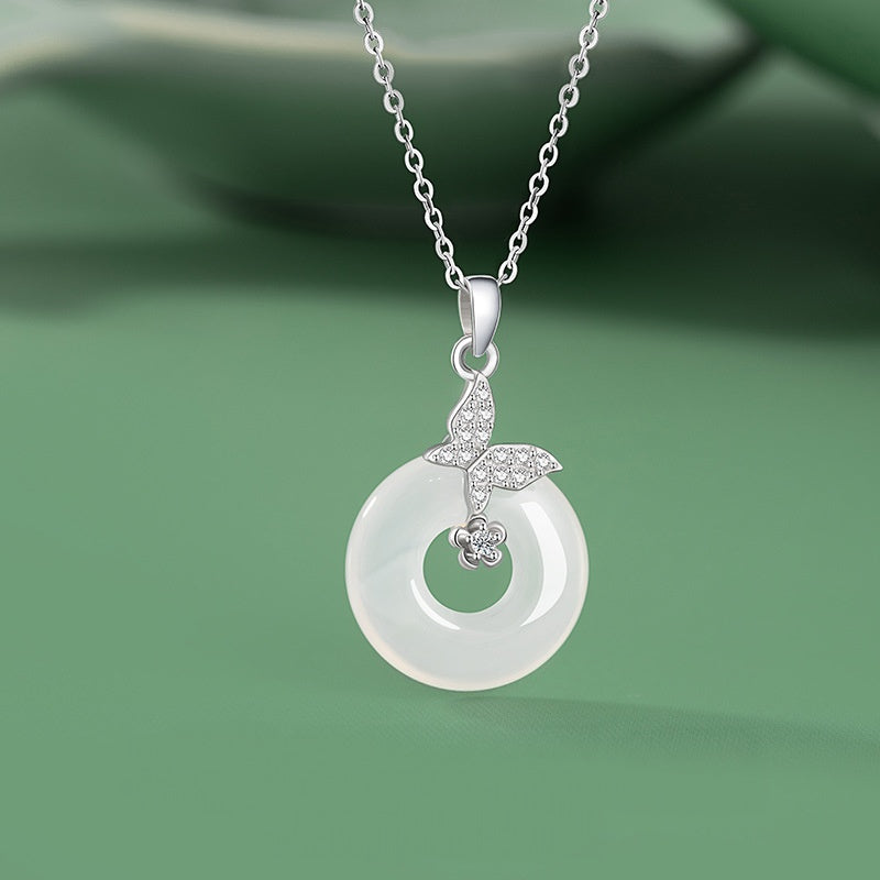 Good Fortune & Happiness-Butterfly Chalcedony Peace Disc Necklace  Product Description