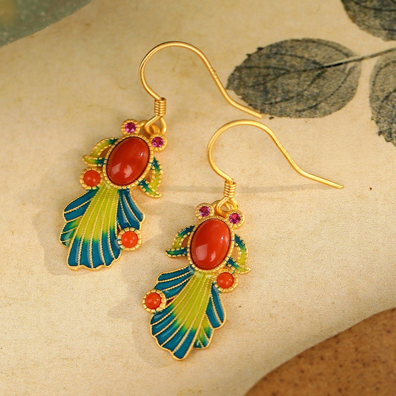Koi Fish Red Agate Enamel Earrings-A Prosperous Path
