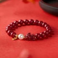 Pixiu Pressed Cinnabar Beaded Bracelet-Gathering Fortune