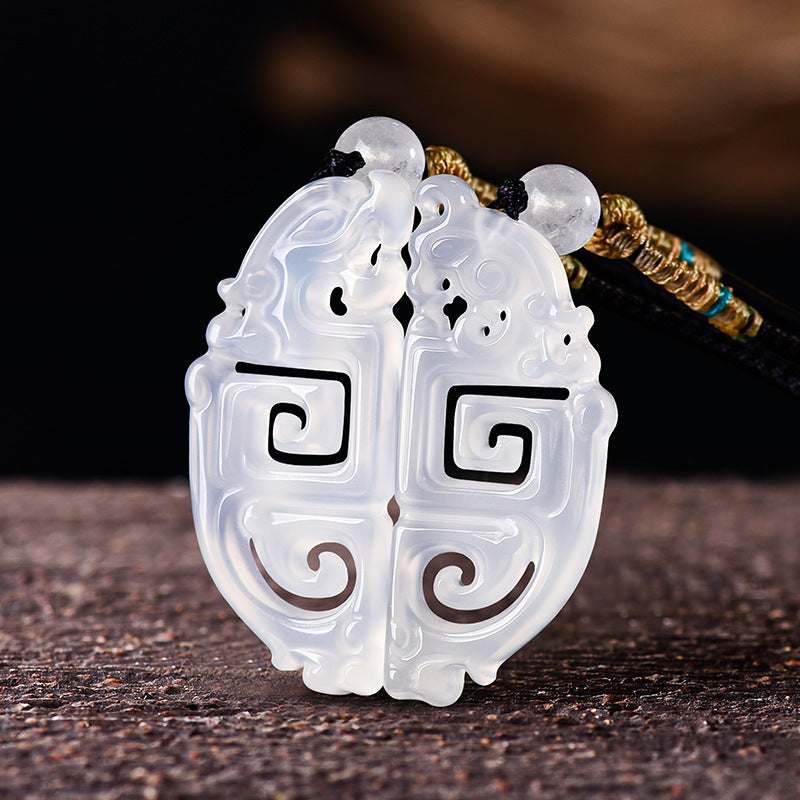 The Eternal Bond: Yin & Yang White Agate Dragon & Phoenix Pendants